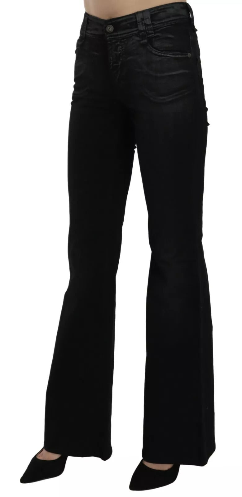 John Galliano Black Washed High Waist Flared Denim Casual Pants Jeans - ClickThatClicks 