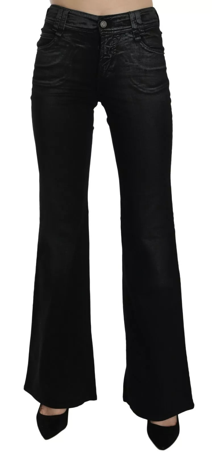 John Galliano Black Washed High Waist Flared Denim Casual Pants Jeans - ClickThatClicks 