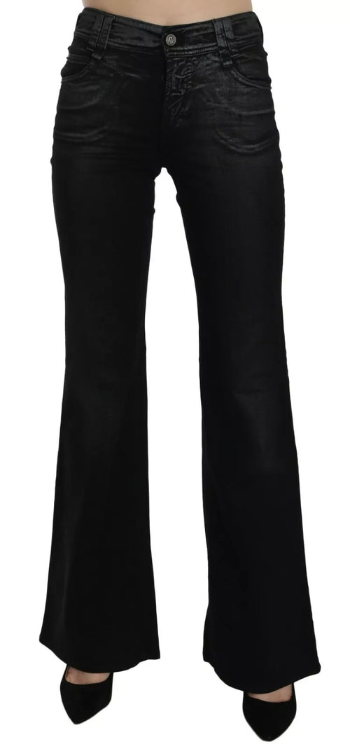 John Galliano Black Washed High Waist Flared Denim Casual Pants Jeans - ClickThatClicks 