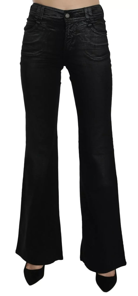 John Galliano Black Washed High Waist Flared Denim Casual Pants Jeans - ClickThatClicks 