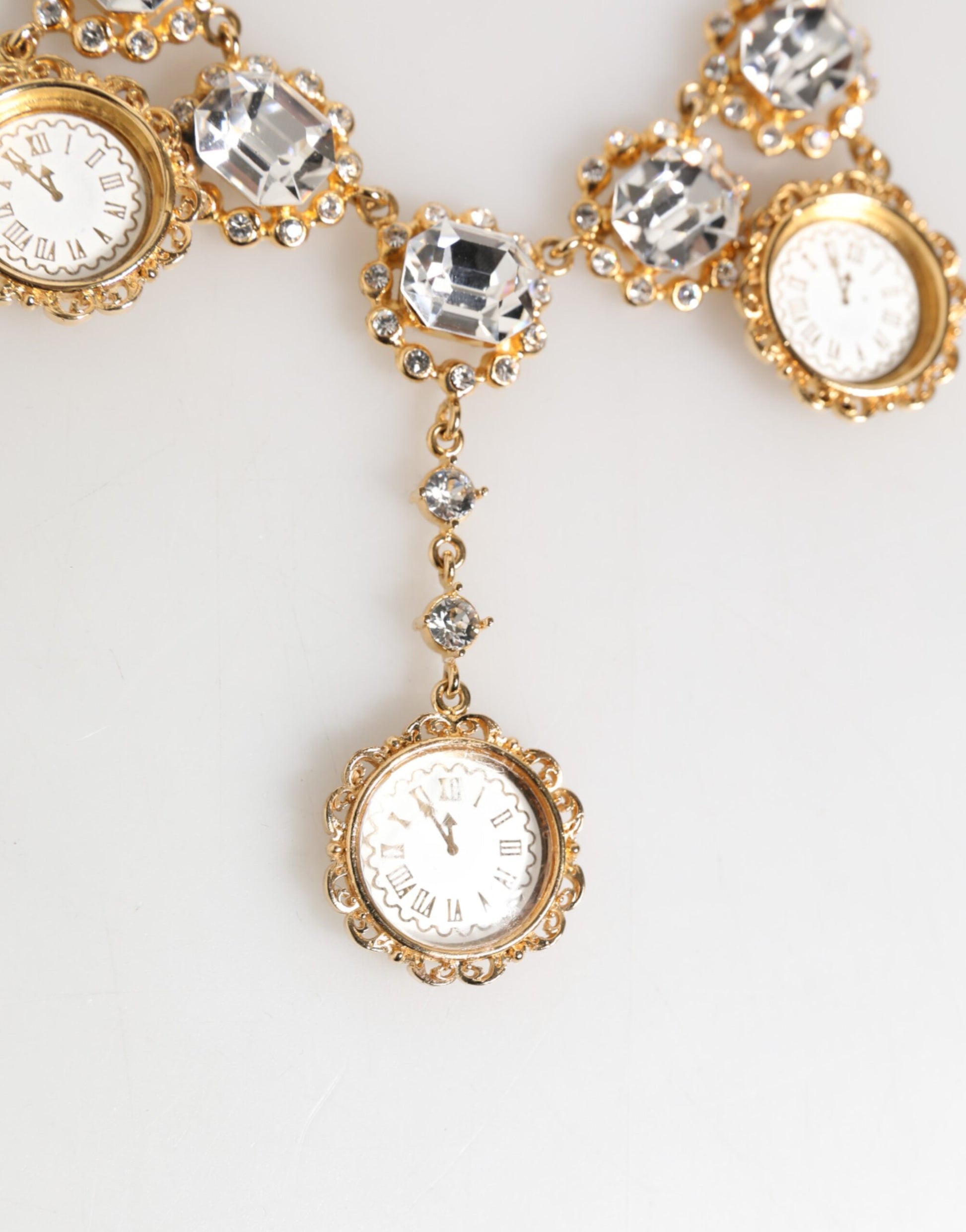 Dolce & Gabbana Gold Crystal Clock Pendant Statement Jewelry Necklace - ClickThatClicks 