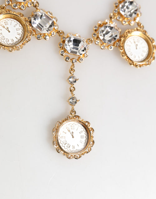 Dolce & Gabbana Gold Crystal Clock Pendant Statement Jewelry Necklace - ClickThatClicks 