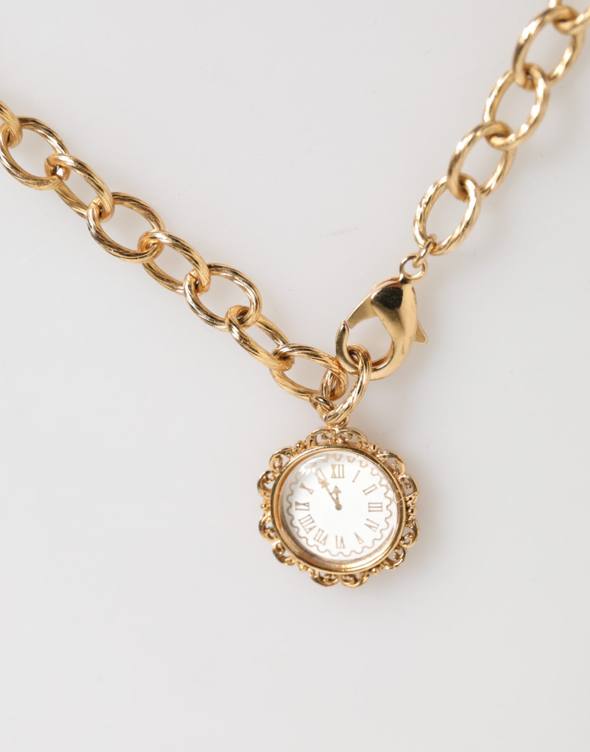 Dolce & Gabbana Gold Crystal Clock Pendant Statement Jewelry Necklace - ClickThatClicks 
