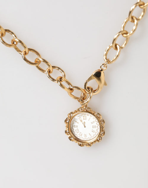 Dolce & Gabbana Gold Crystal Clock Pendant Statement Jewelry Necklace - ClickThatClicks 
