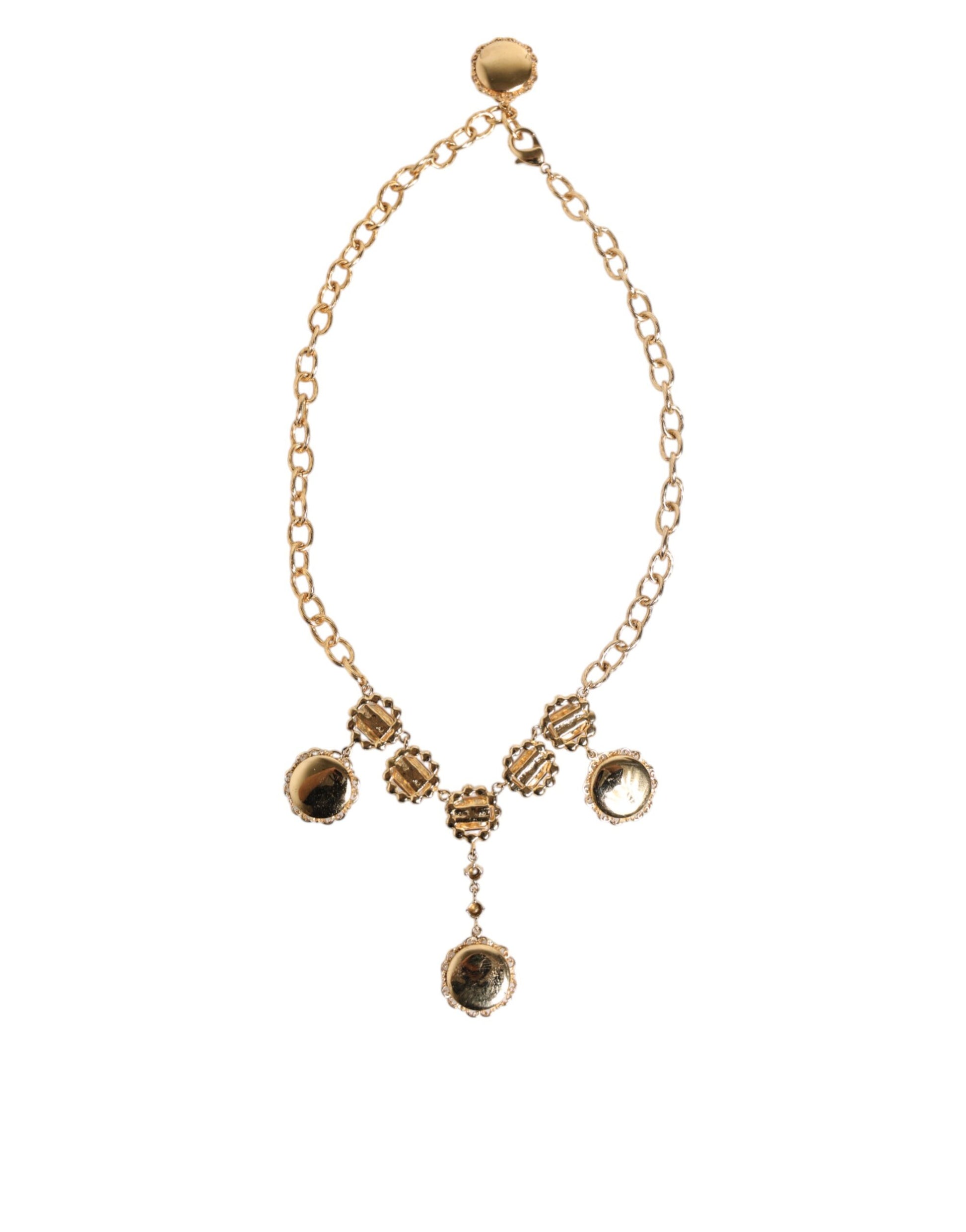 Dolce & Gabbana Gold Crystal Clock Pendant Statement Jewelry Necklace - ClickThatClicks 