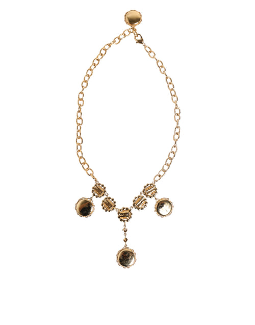 Dolce & Gabbana Gold Crystal Clock Pendant Statement Jewelry Necklace - ClickThatClicks 