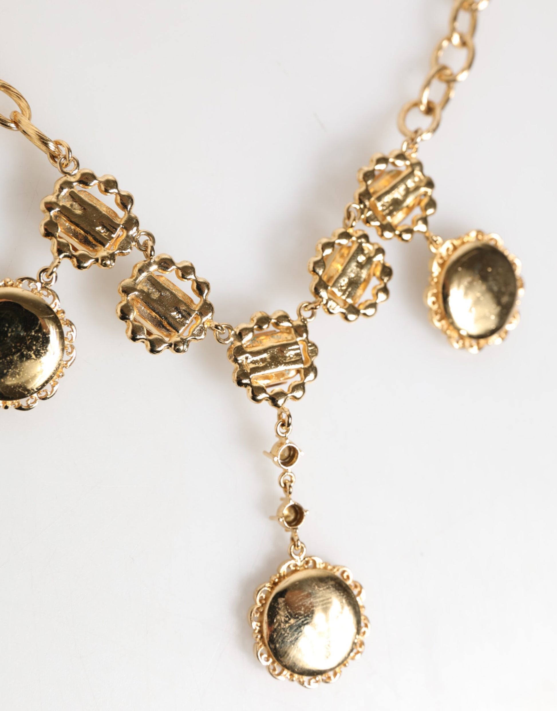 Dolce & Gabbana Gold Crystal Clock Pendant Statement Jewelry Necklace - ClickThatClicks 