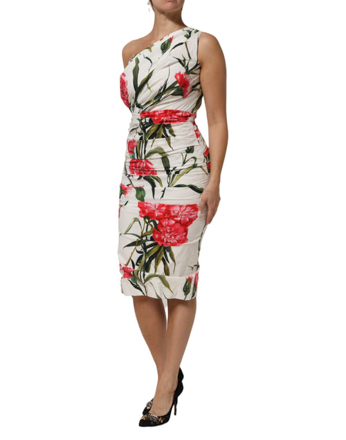 Dolce & Gabbana White Floral One Shoulder Sheath Dress - ClickThatClicks 