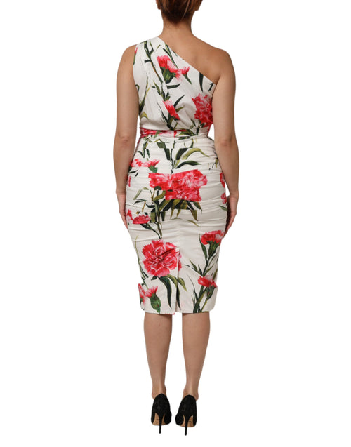 Dolce & Gabbana White Floral One Shoulder Sheath Dress - ClickThatClicks 