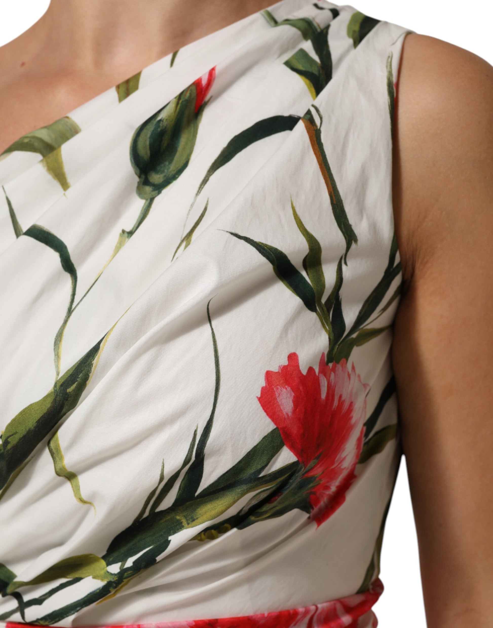 Dolce & Gabbana White Floral One Shoulder Sheath Dress - ClickThatClicks 