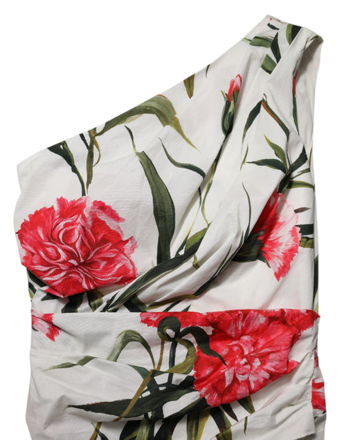 Dolce & Gabbana White Floral One Shoulder Sheath Dress - ClickThatClicks 