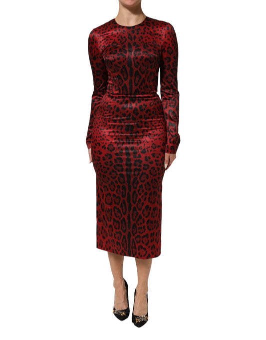Dolce & Gabbana Red Leopard Sheath Long Sleeves Dress - ClickThatClicks 