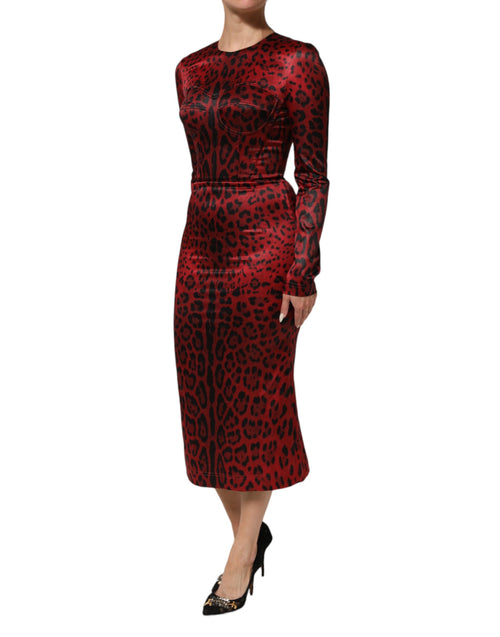 Dolce & Gabbana Red Leopard Sheath Long Sleeves Dress - ClickThatClicks 