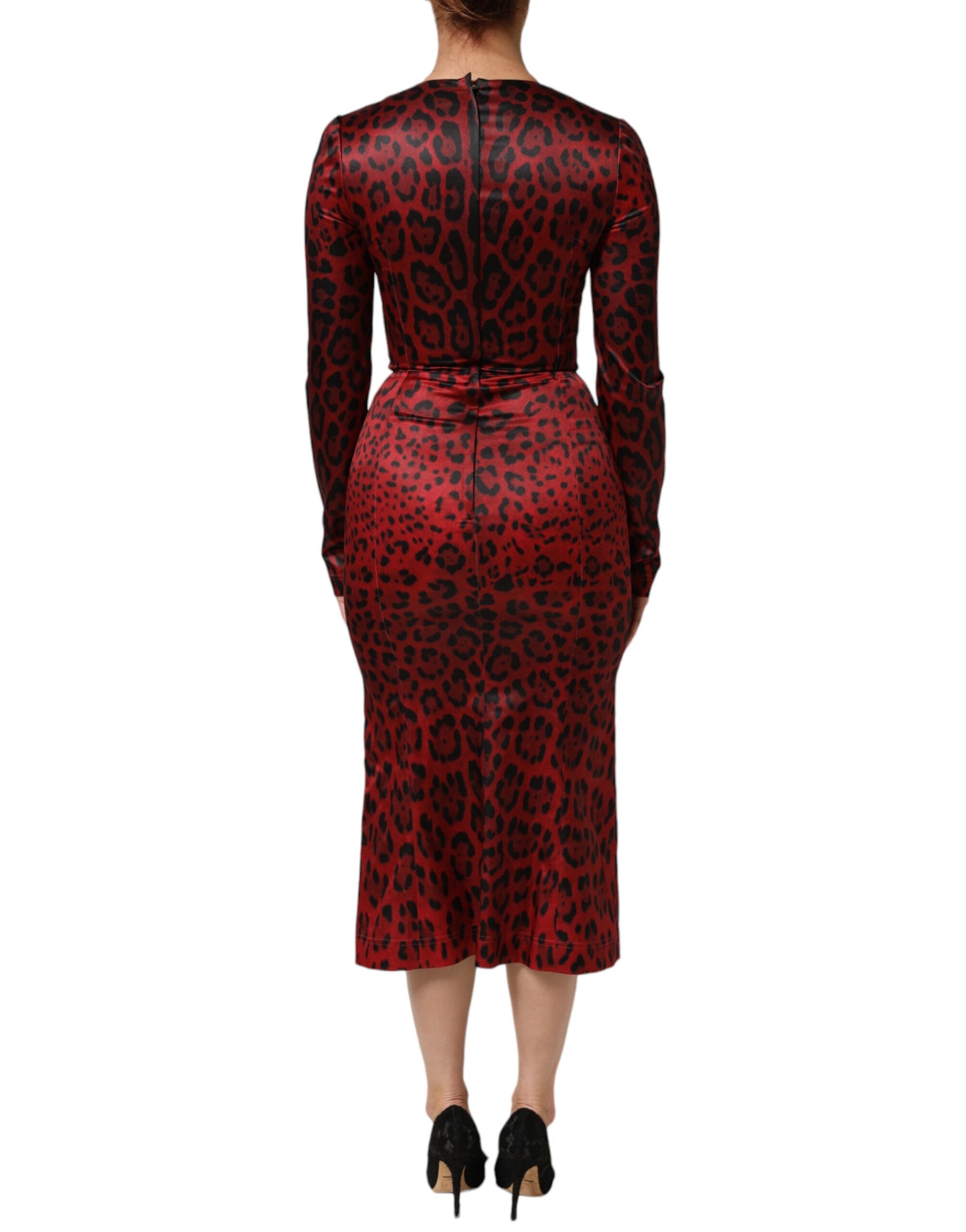 Dolce & Gabbana Red Leopard Sheath Long Sleeves Dress - ClickThatClicks 