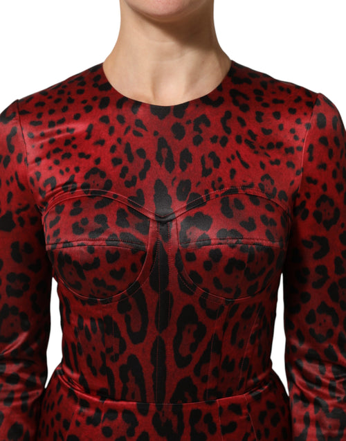 Dolce & Gabbana Red Leopard Sheath Long Sleeves Dress - ClickThatClicks 