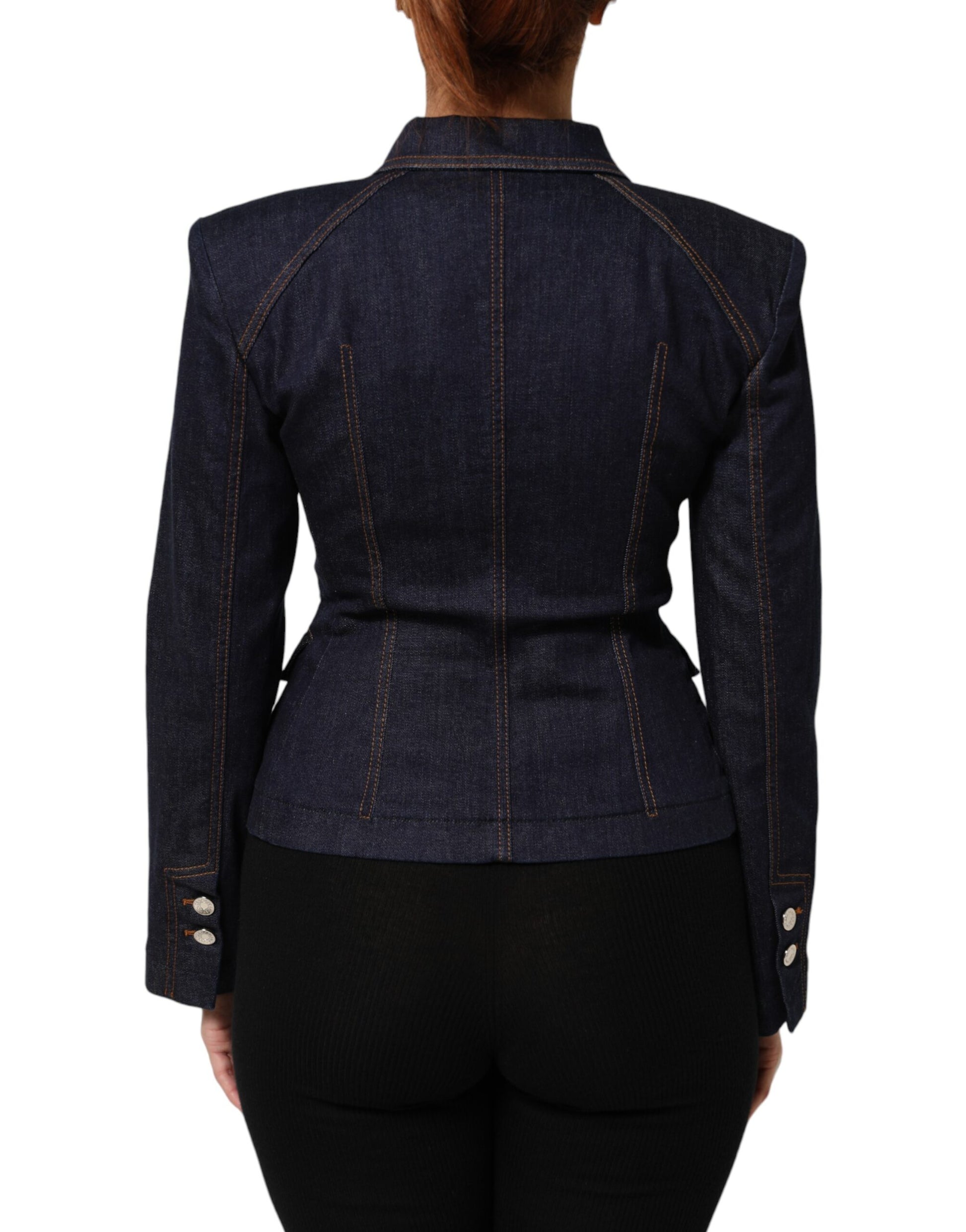 Dolce & Gabbana Dark Blue Cotton Collared Denim Coat Jacket - ClickThatClicks 