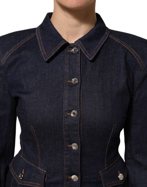 Dolce & Gabbana Dark Blue Cotton Collared Denim Coat Jacket - ClickThatClicks 