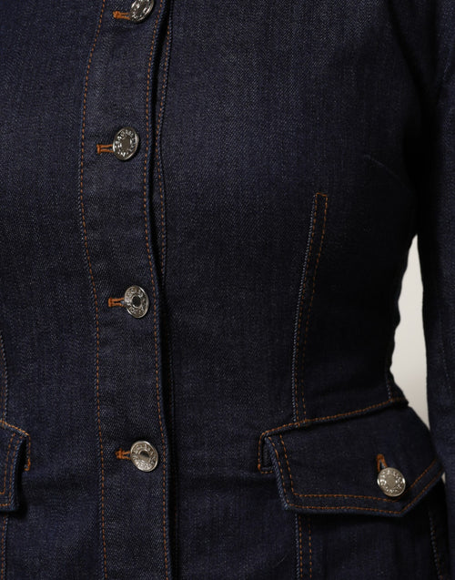 Dolce & Gabbana Dark Blue Cotton Collared Denim Coat Jacket - ClickThatClicks 
