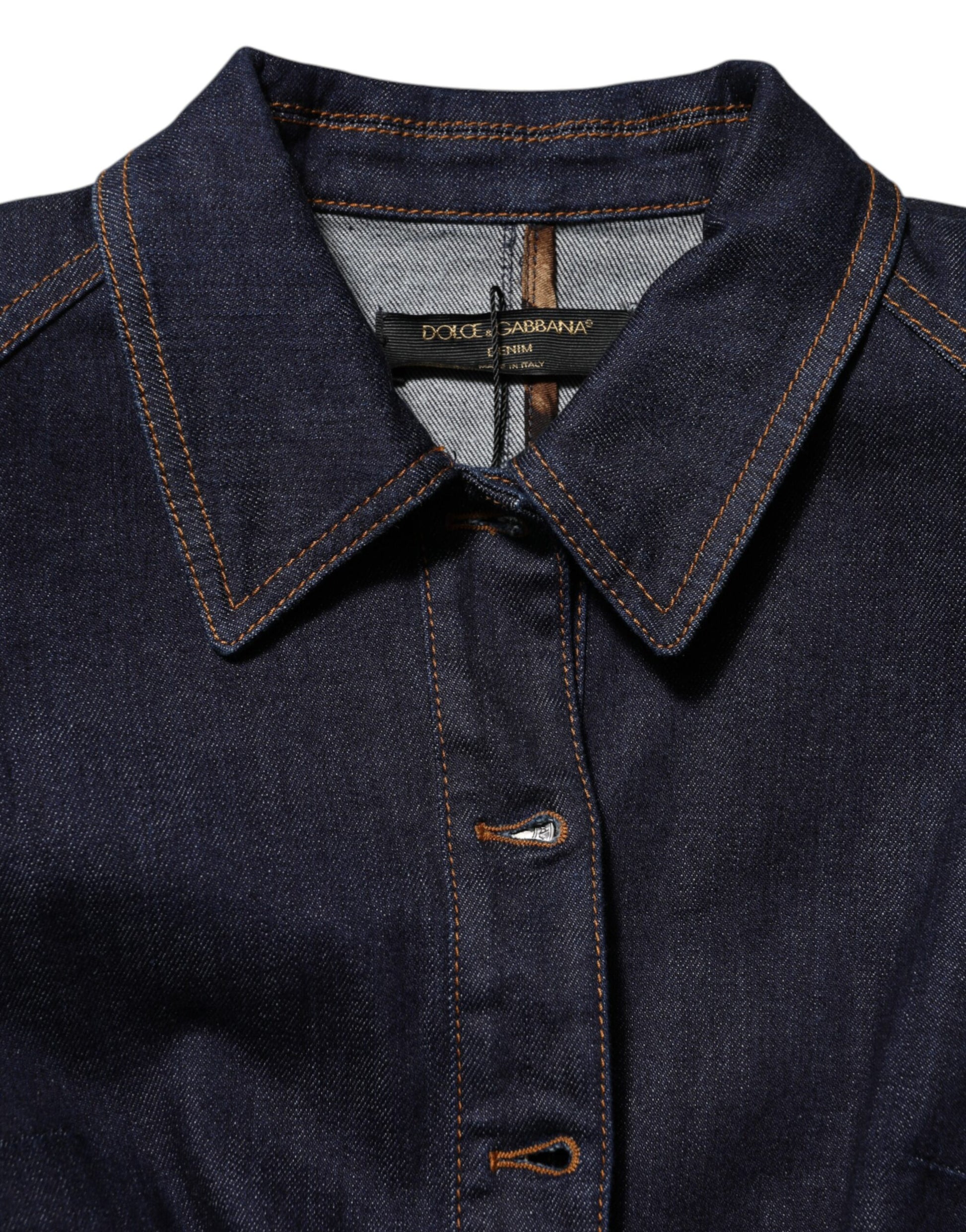 Dolce & Gabbana Dark Blue Cotton Collared Denim Coat Jacket - ClickThatClicks 