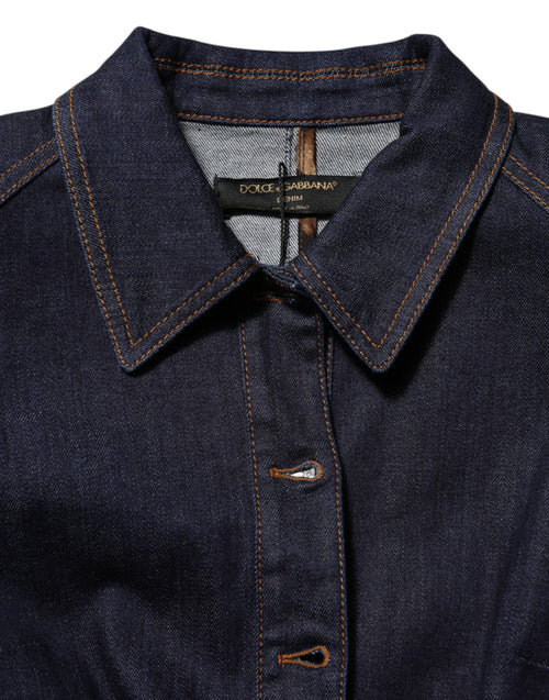 Dolce & Gabbana Dark Blue Cotton Collared Denim Coat Jacket - ClickThatClicks 