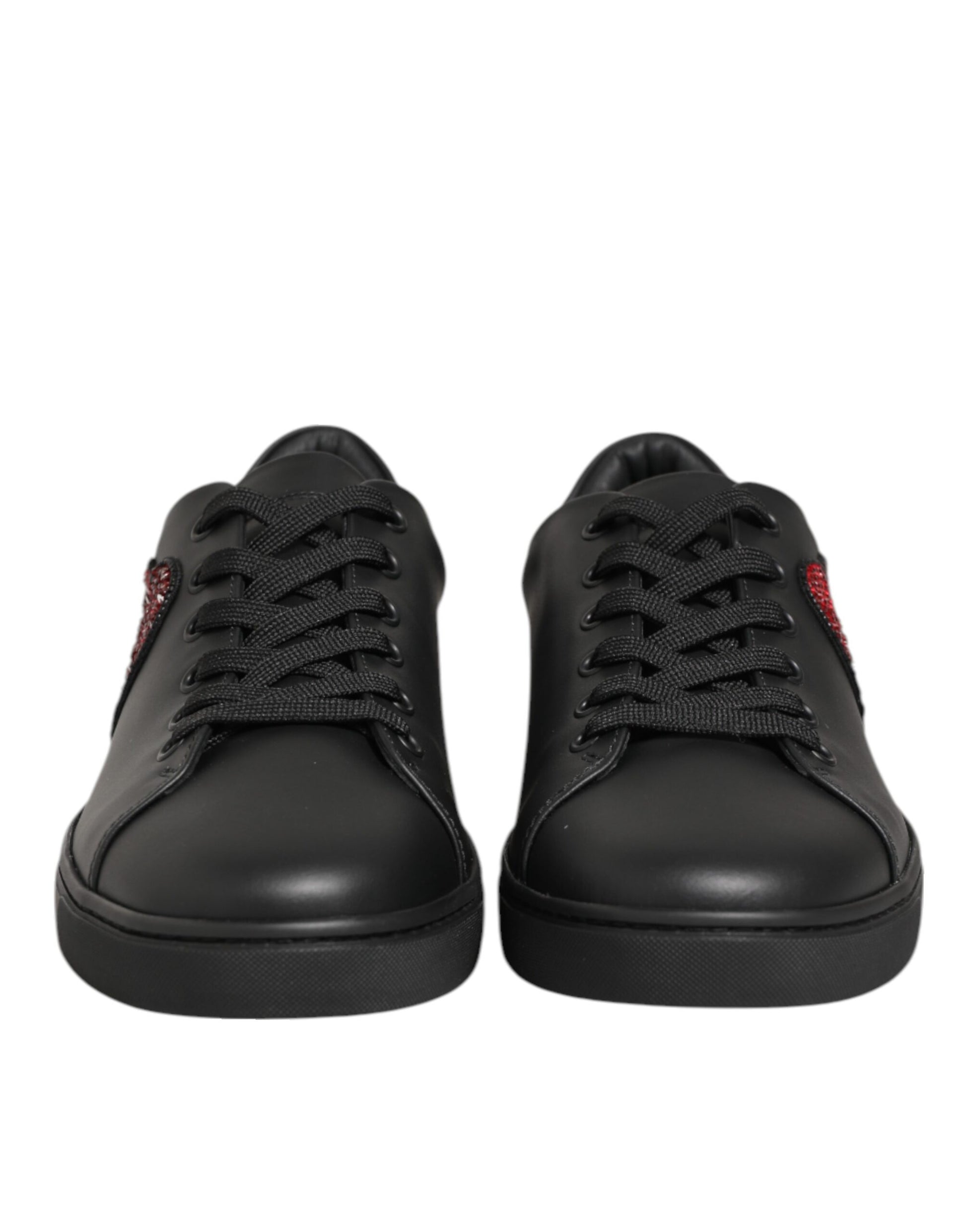 Dolce & Gabbana Black Leather Crystal Heart Sneakers  Shoes - ClickThatClicks 