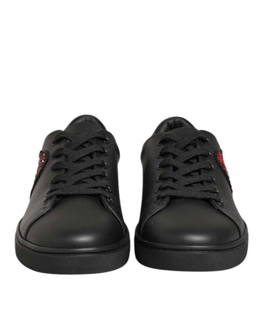 Dolce & Gabbana Black Leather Crystal Heart Sneakers  Shoes - ClickThatClicks 