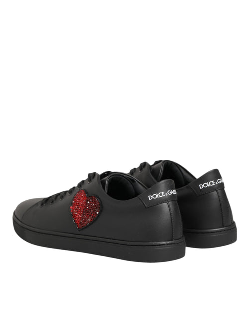 Dolce & Gabbana Black Leather Crystal Heart Sneakers  Shoes - ClickThatClicks 