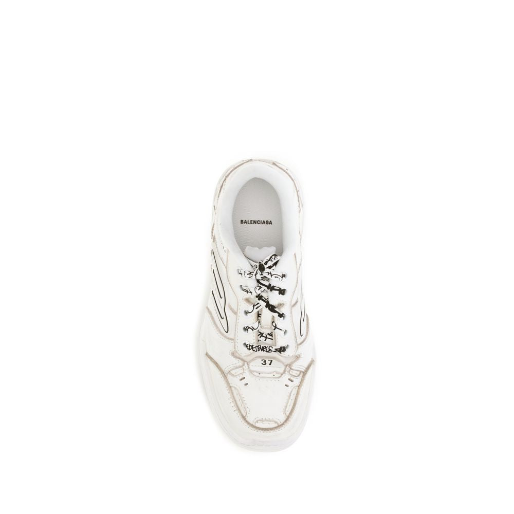 Balenciaga White Calf Leather Bos Taurus Athletic Sneakers - ClickThatClicks 