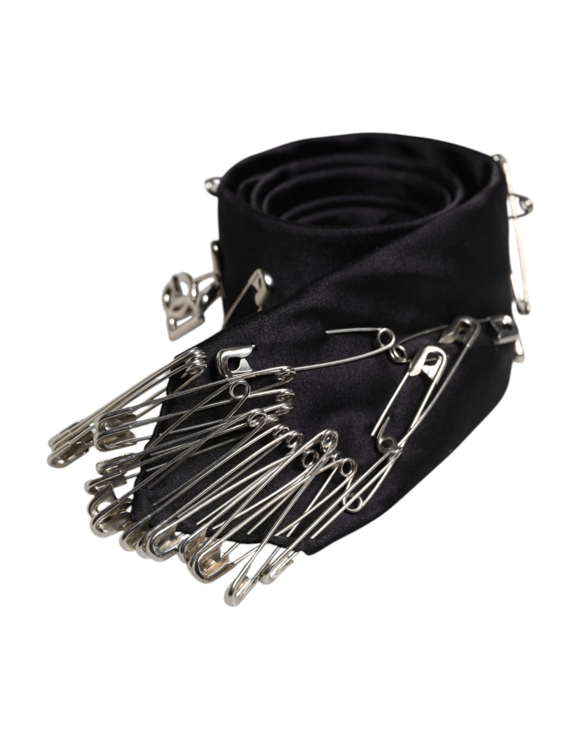 Dolce & Gabbana Black Safety Pins Silk Adjustable Necktie Accessory Tie - ClickThatClicks 