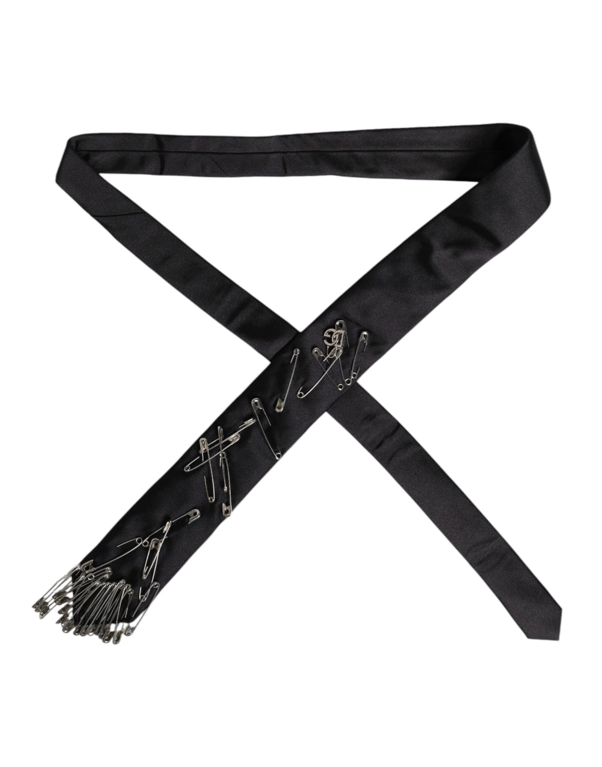 Dolce & Gabbana Black Safety Pins Silk Adjustable Necktie Accessory Tie - ClickThatClicks 