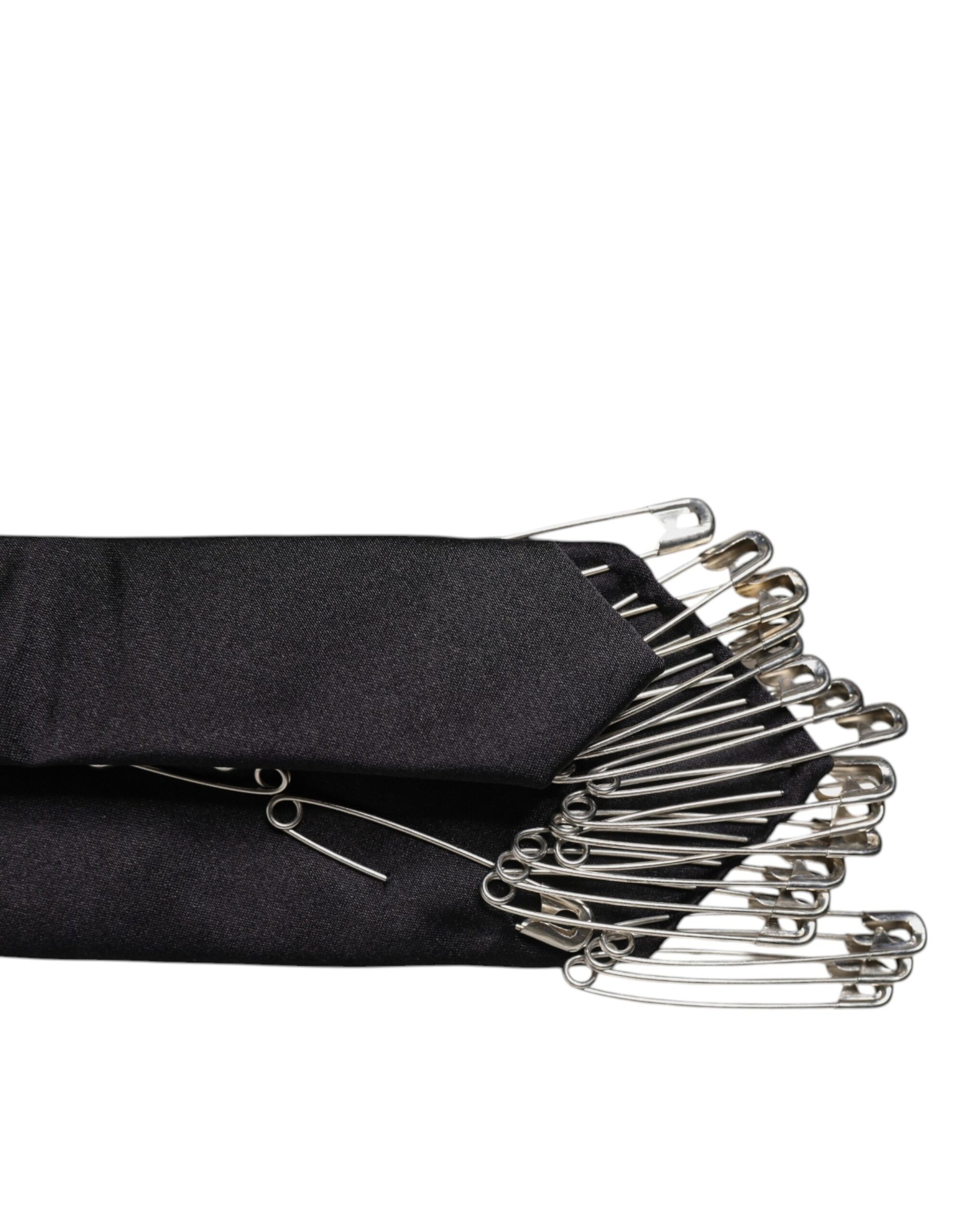 Dolce & Gabbana Black Safety Pins Silk Adjustable Necktie Accessory Tie - ClickThatClicks 