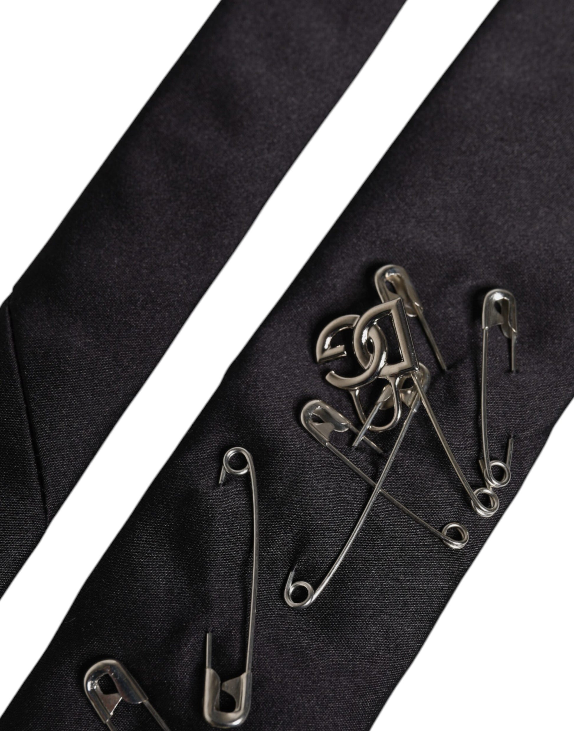 Dolce & Gabbana Black Safety Pins Silk Adjustable Necktie Accessory Tie - ClickThatClicks 