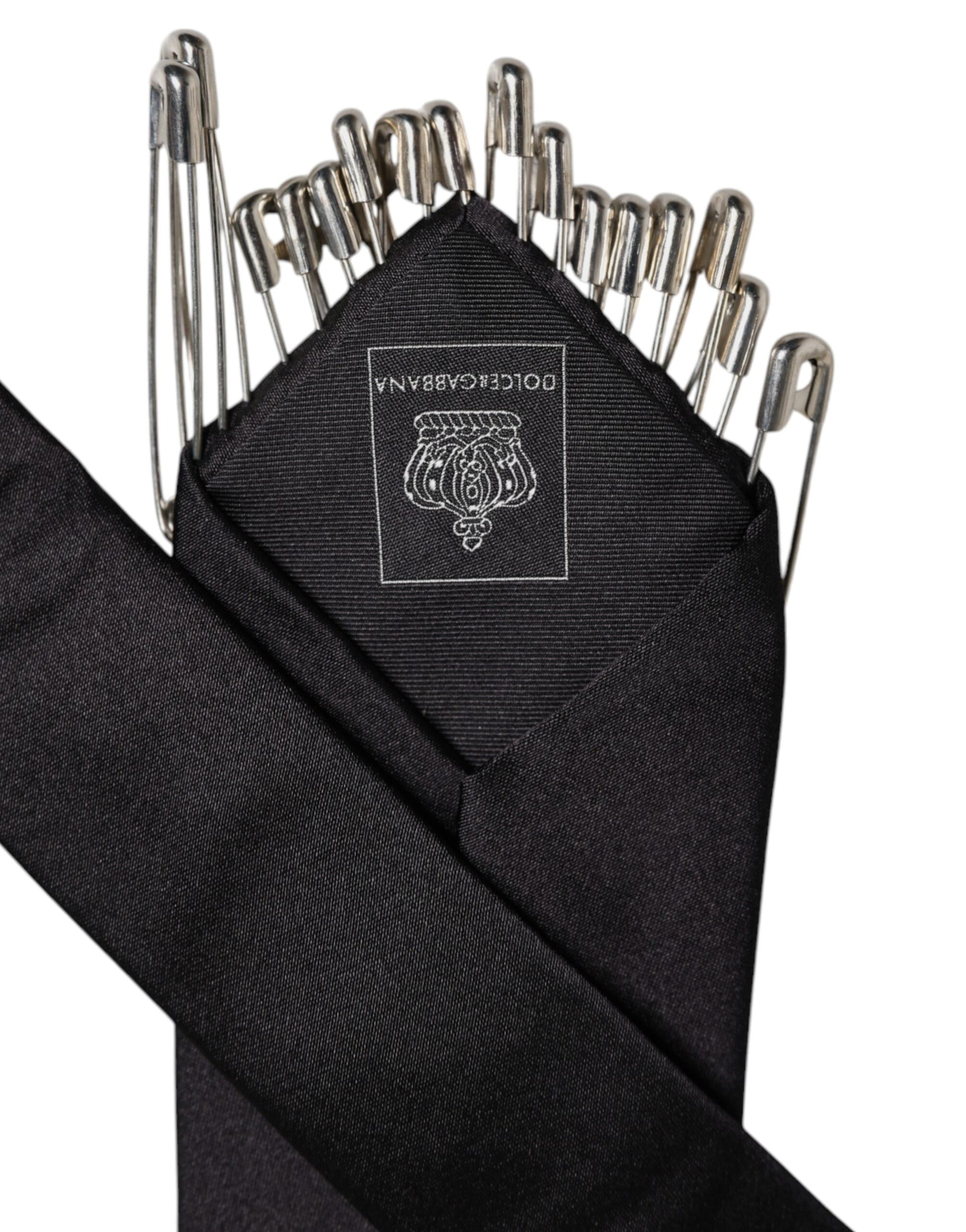 Dolce & Gabbana Black Safety Pins Silk Adjustable Necktie Accessory Tie - ClickThatClicks 