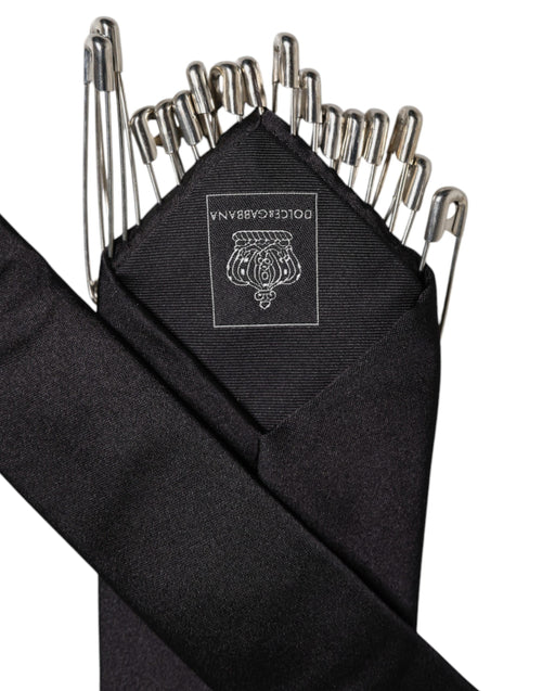 Dolce & Gabbana Black Safety Pins Silk Adjustable Necktie Accessory Tie - ClickThatClicks 