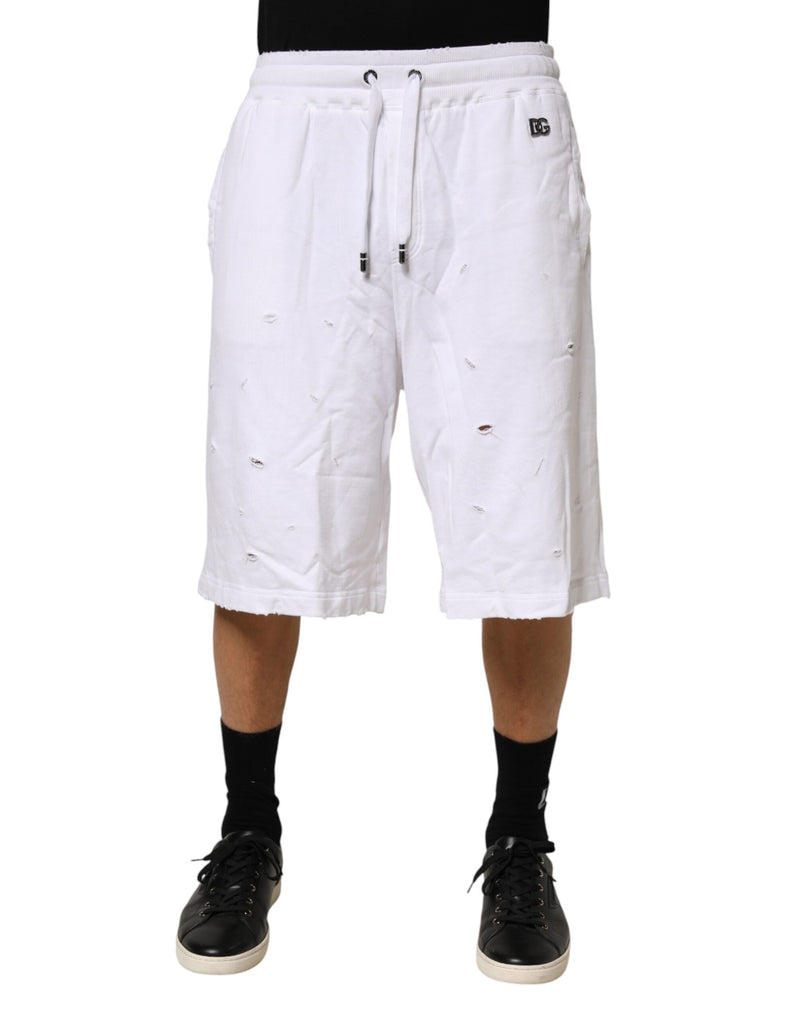 Dolce & Gabbana White Distressed Cotton Men Bermuda Shorts