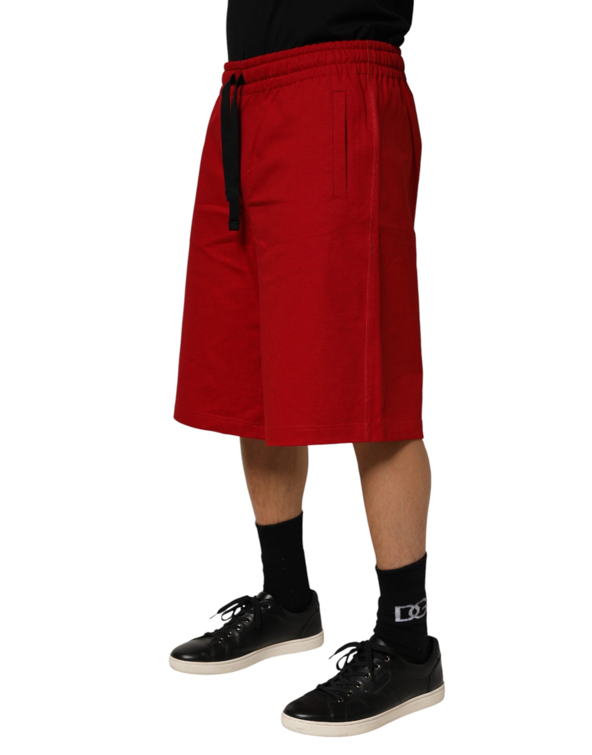 Dolce & Gabbana Red Cotton MidWaist Drawstring Bermuda Pants - ClickThatClicks 