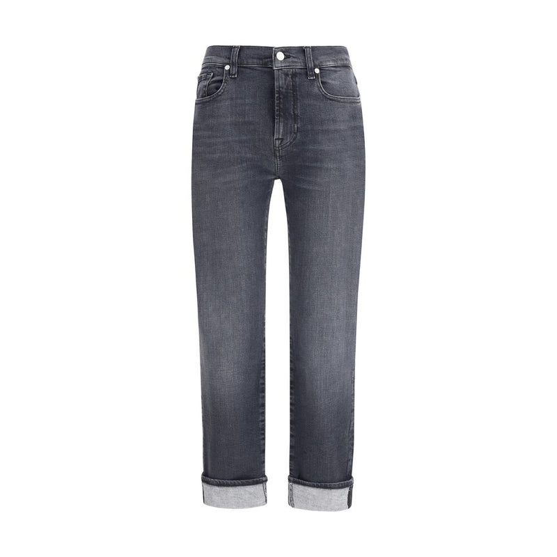 7FOR Black Cotton Relaxed Fit Jeans