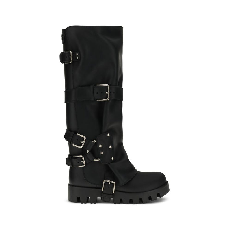 Dolce & Gabbana Black Calf Leather Bos Taurus Lace-Up Boots