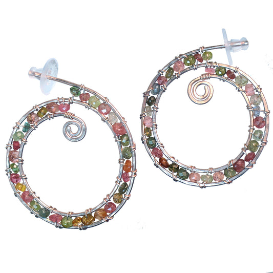 Custom Gemstone Wrapped Hammered Hoops