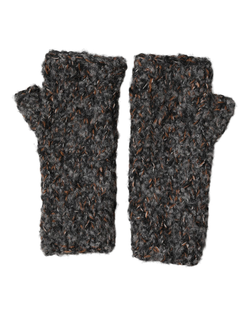 Dolce & Gabbana Gray Virgin Wool Knitted Fingerless Men Gloves