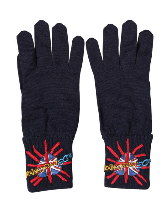 Dolce & Gabbana Blue Wool Knit #DGLovesLondon Embroidered Mitten Gloves - ClickThatClicks 
