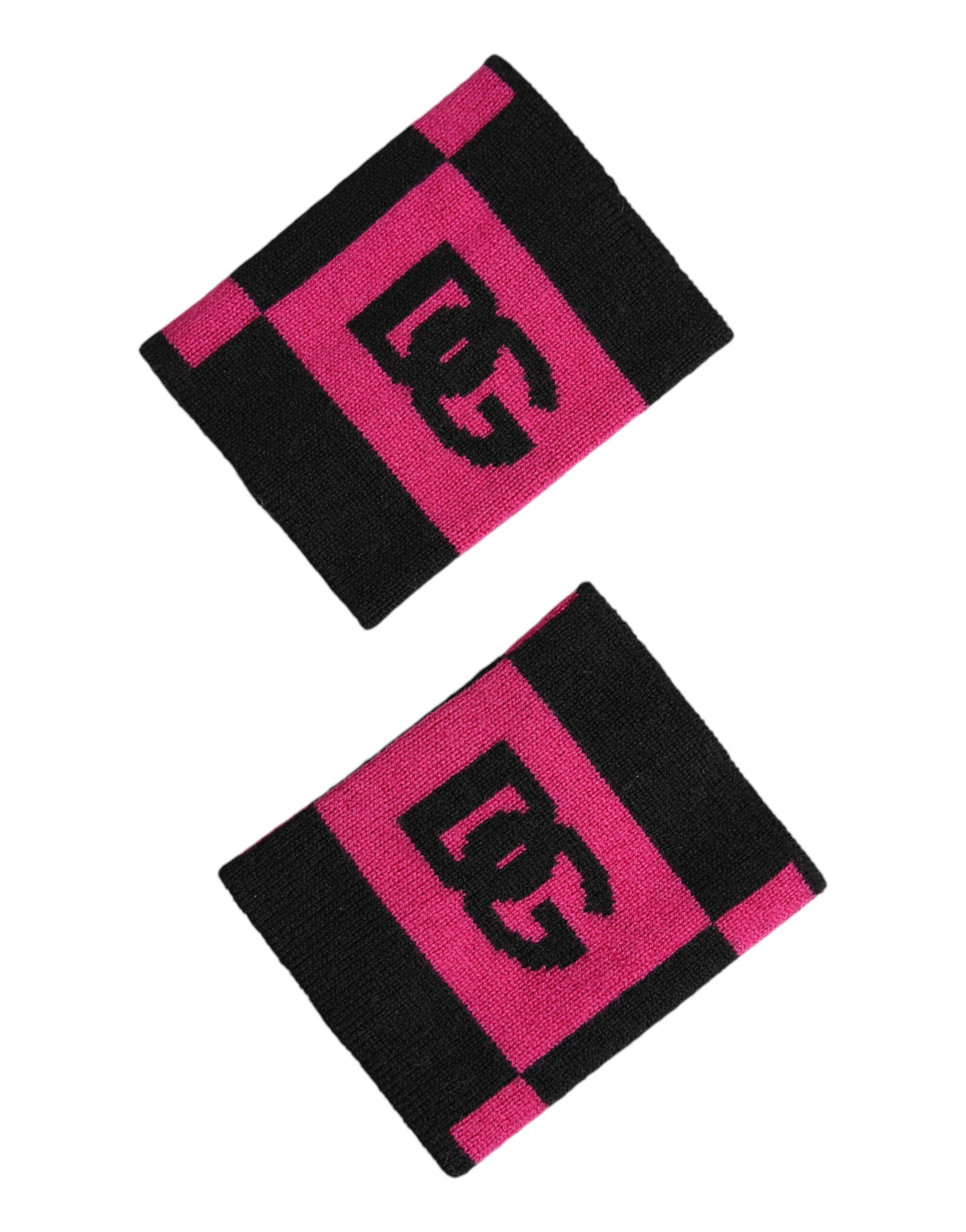 Dolce & Gabbana Black Pink DG Logo Cashmere 1 Pair Wristband - ClickThatClicks 