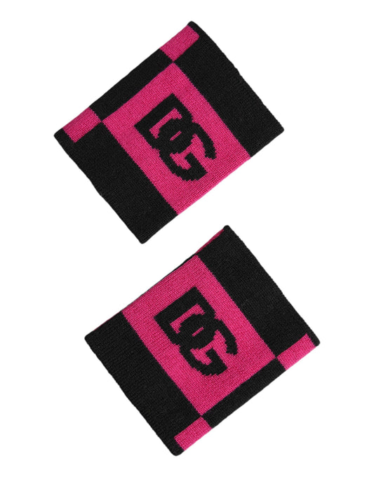 Dolce & Gabbana Black Pink DG Logo Cashmere 1 Pair Wristband - ClickThatClicks 