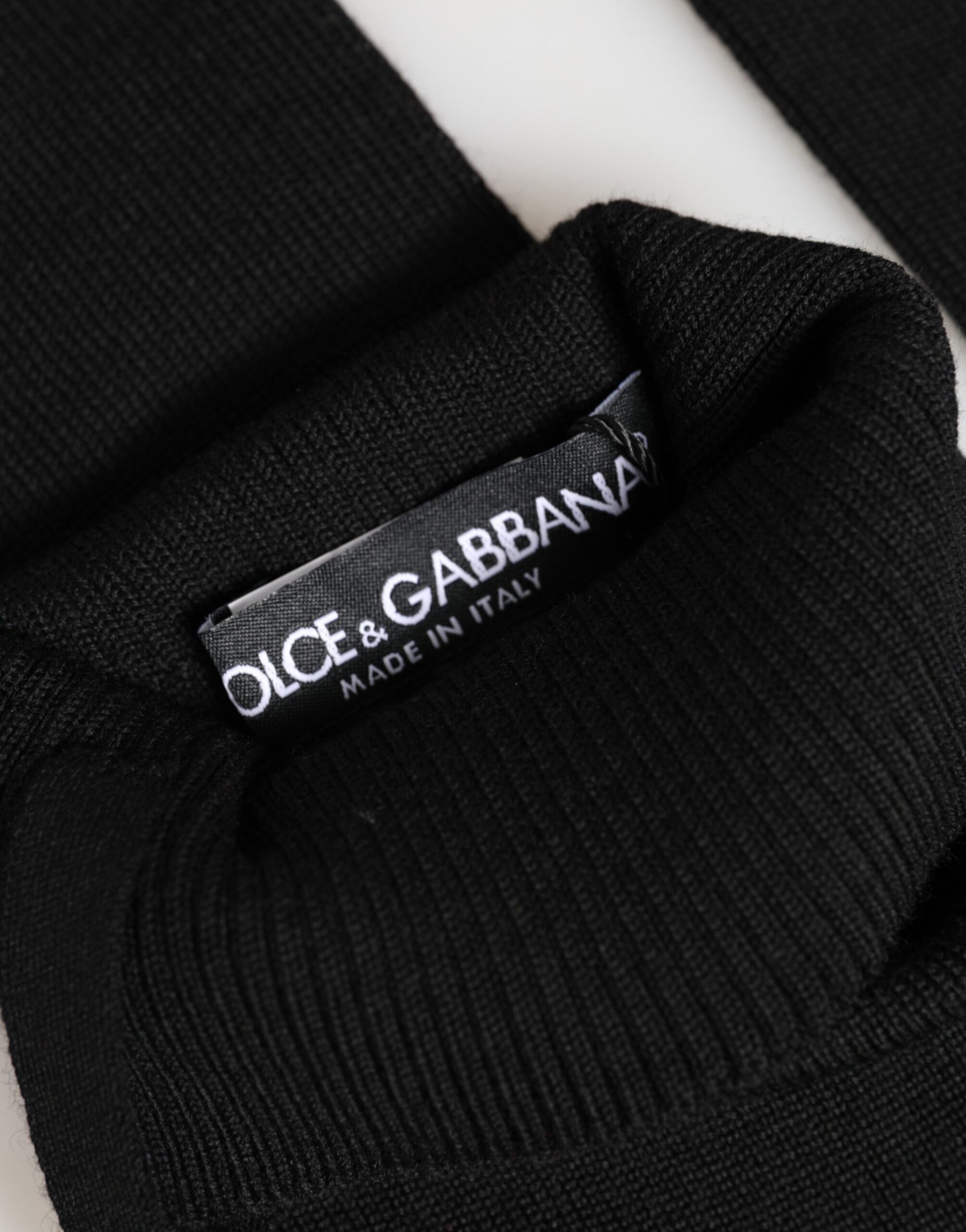 Dolce & Gabbana Black Virgin Wool Knitted Fingerless Men Gloves - ClickThatClicks 