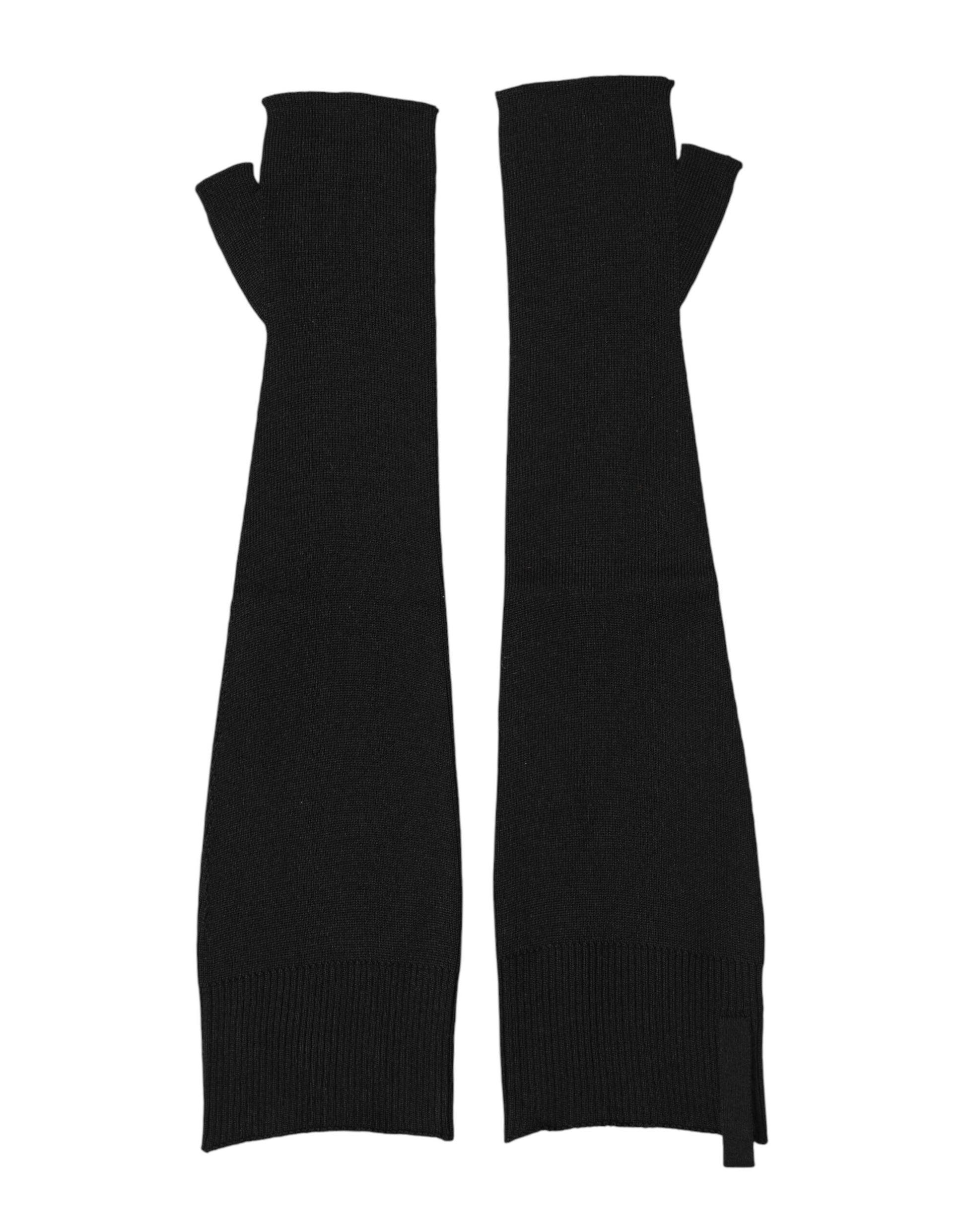 Dolce & Gabbana Black Virgin Wool Knitted Fingerless Men Gloves - ClickThatClicks 