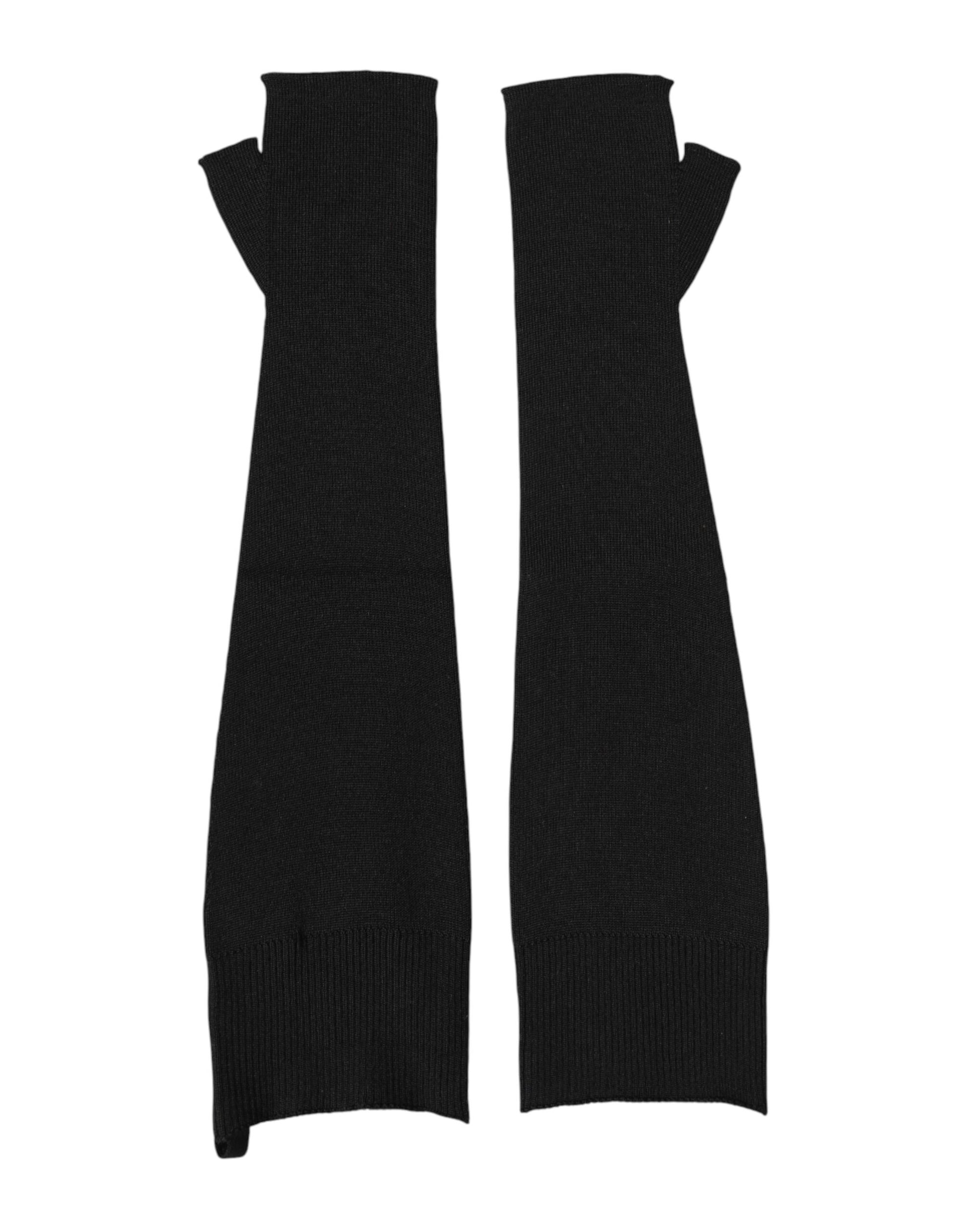 Dolce & Gabbana Black Virgin Wool Knitted Fingerless Men Gloves - ClickThatClicks 