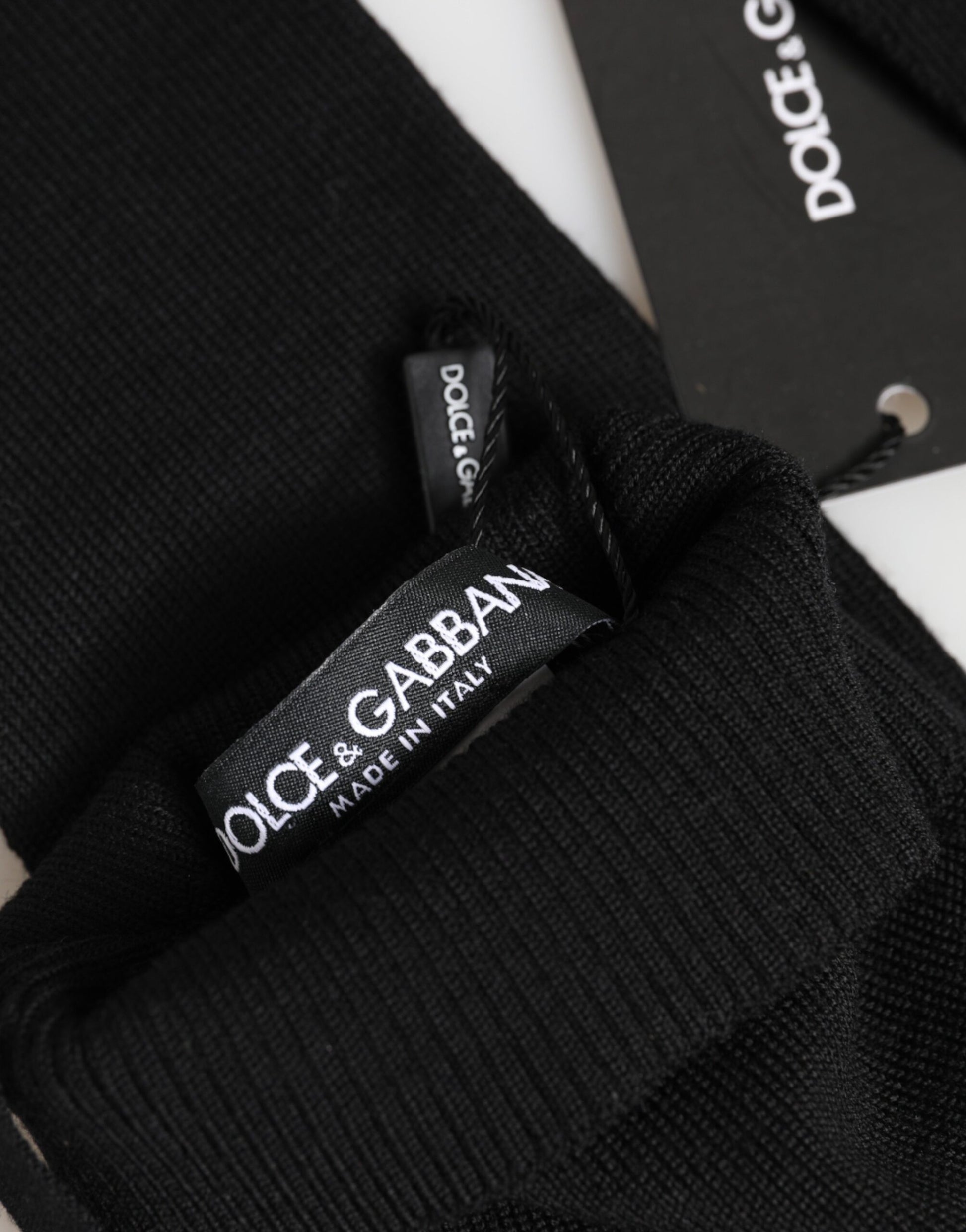 Dolce & Gabbana Black Virgin Wool Knitted Fingerless Men Gloves - ClickThatClicks 