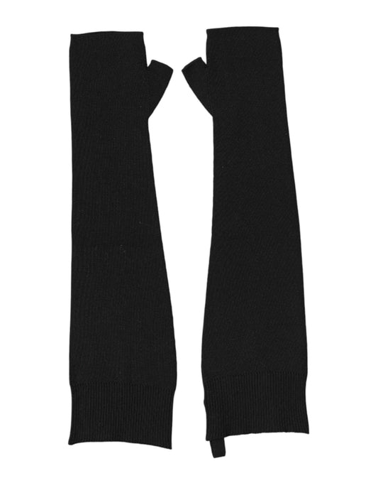 Dolce & Gabbana Black Virgin Wool Knitted Fingerless Men Gloves - ClickThatClicks 