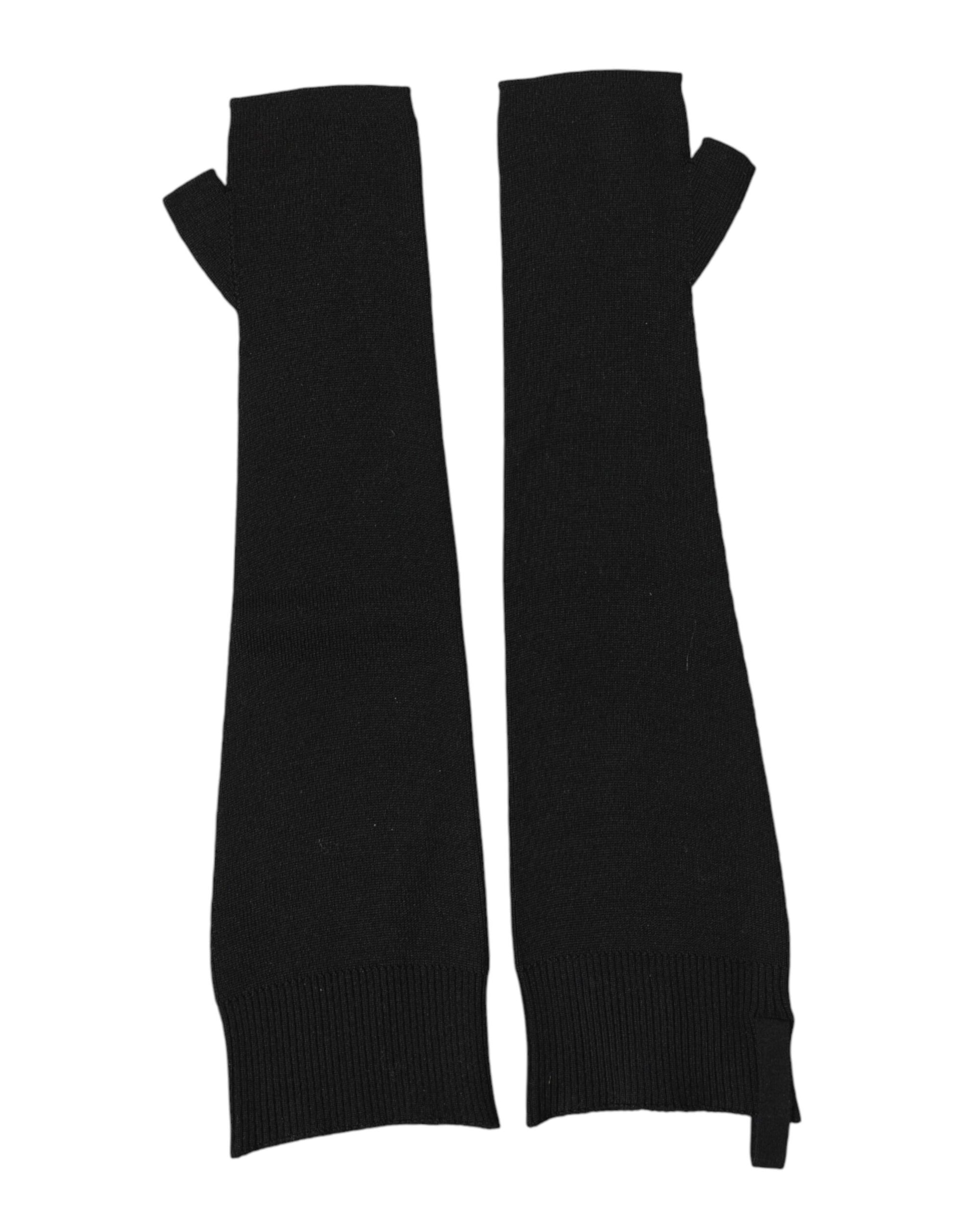 Dolce & Gabbana Black Virgin Wool Knitted Fingerless Men Gloves - ClickThatClicks 