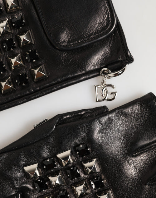 Dolce & Gabbana Black Leather Studded Fingerless Hand Mitten Men Gloves - ClickThatClicks 